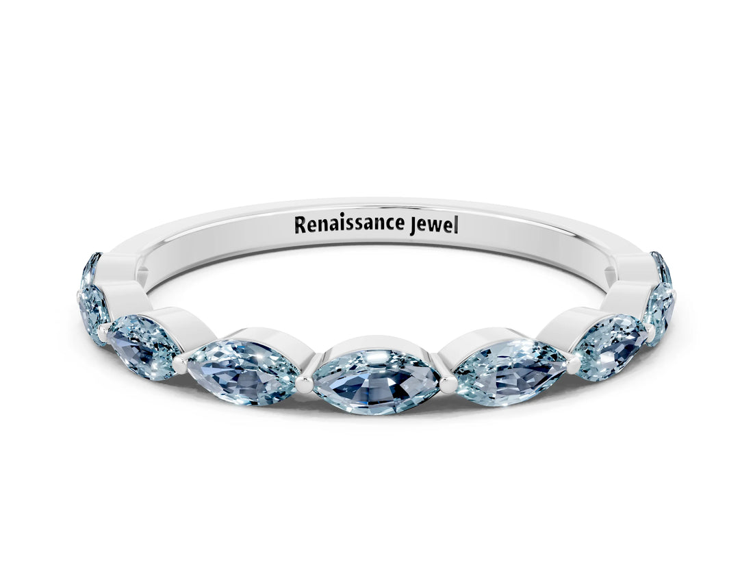 White gold Marquise Aquamarine Prong Set Half-Eternity Band_6