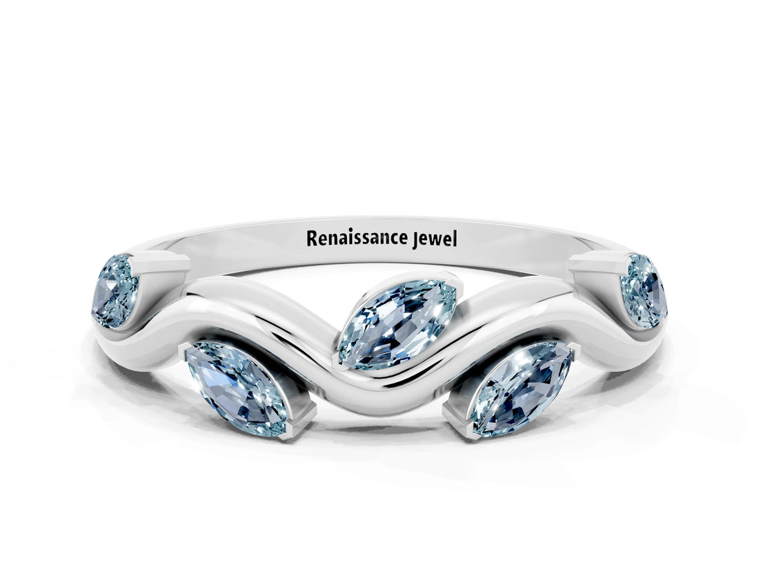 White gold Marquise Aquamarine Twisted Band with Prong Setting_6