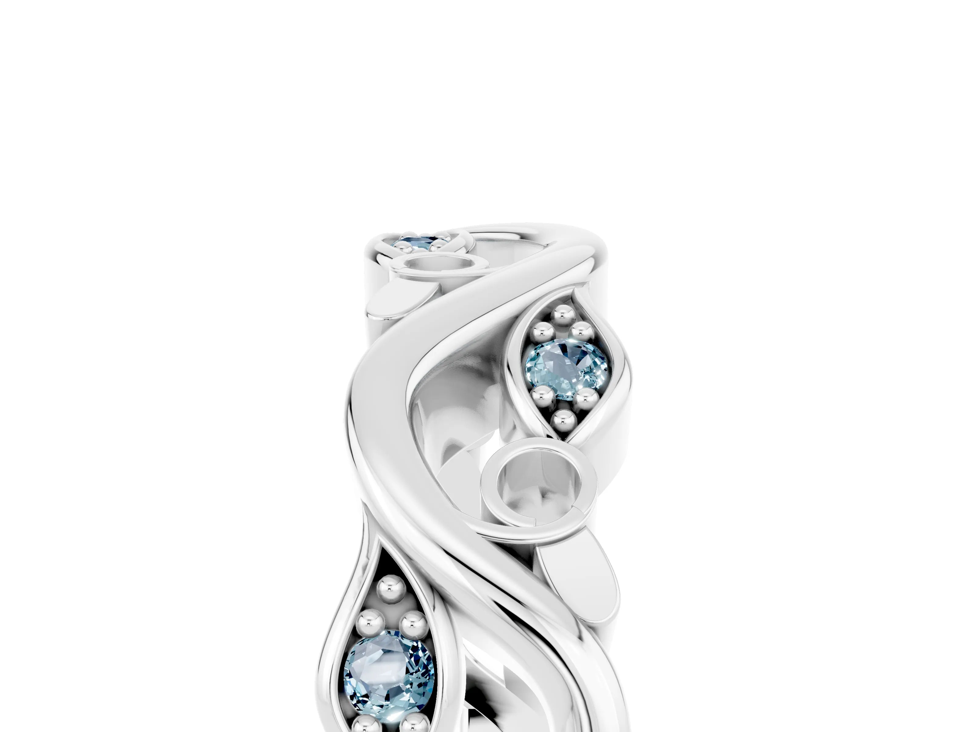 White gold Marquise Aquamarine Vine Eternity Band with Bezel Setting_23