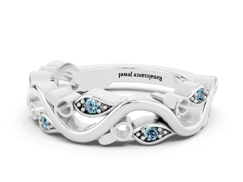 White gold Marquise Aquamarine Vine Eternity Band with Bezel Setting_30