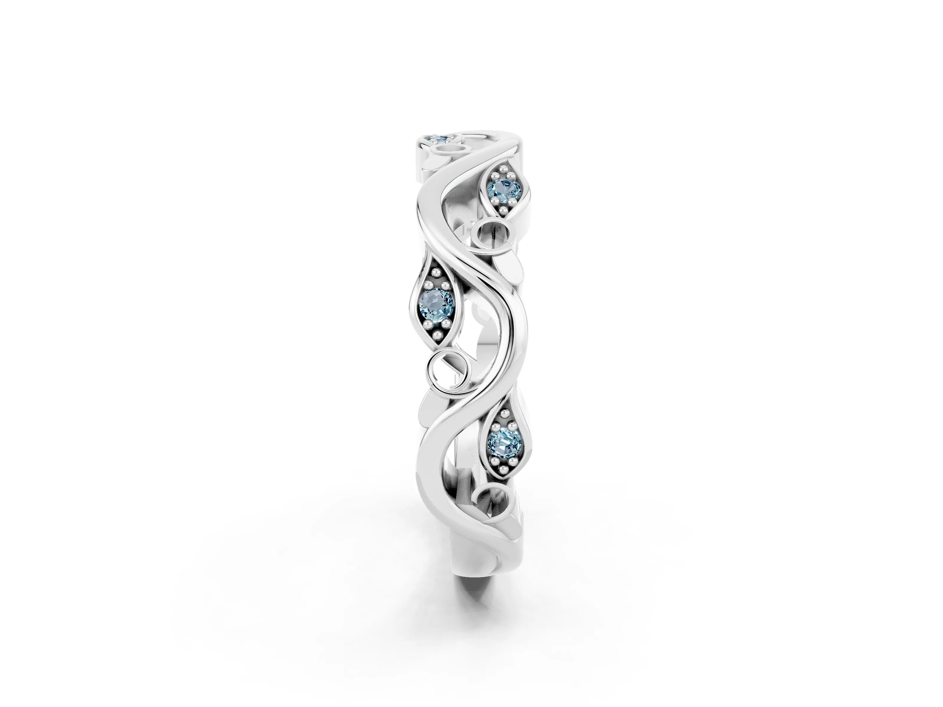White gold Marquise Aquamarine Vine Eternity Band with Bezel Setting_31
