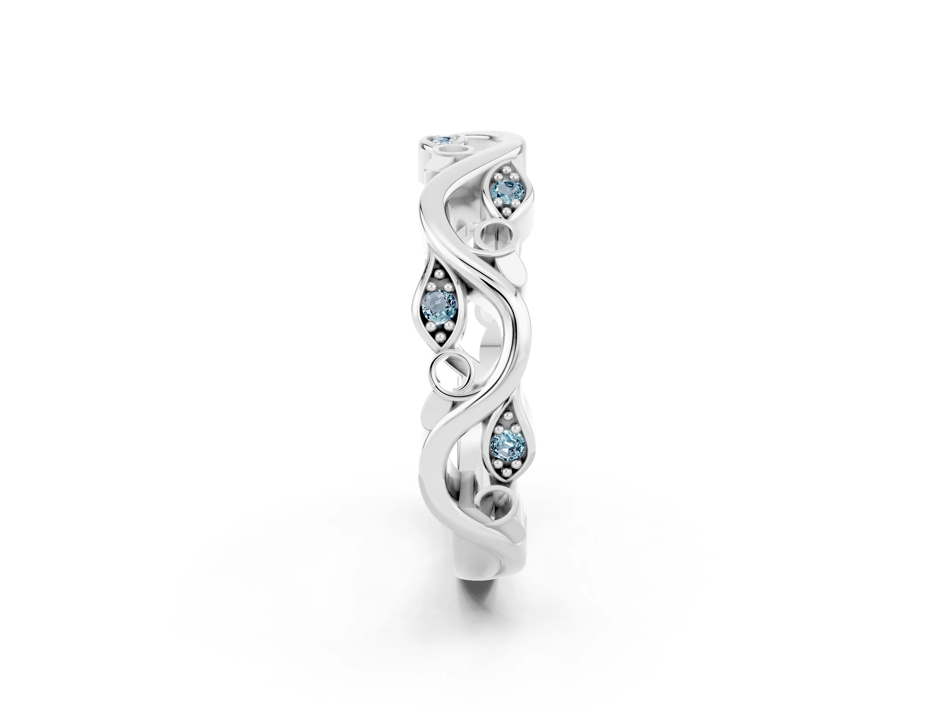 White gold Marquise Aquamarine Vine Eternity Band with Bezel Setting_43