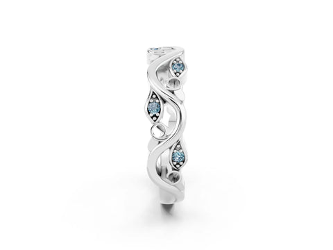 White gold Marquise Aquamarine Vine Eternity Band with Bezel Setting_43