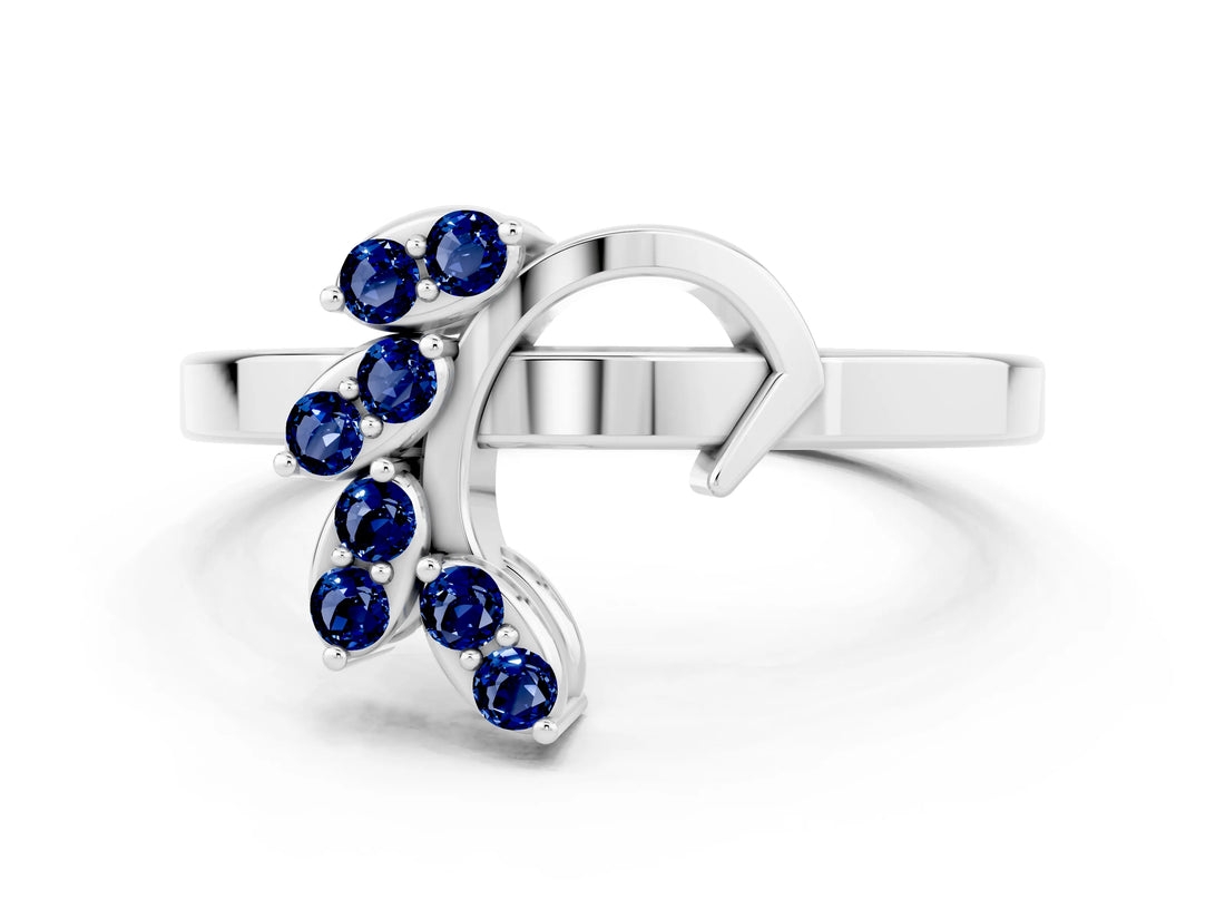 White gold Marquise Blue Sapphire Cluster Bypass Ring with Prong Setting_6