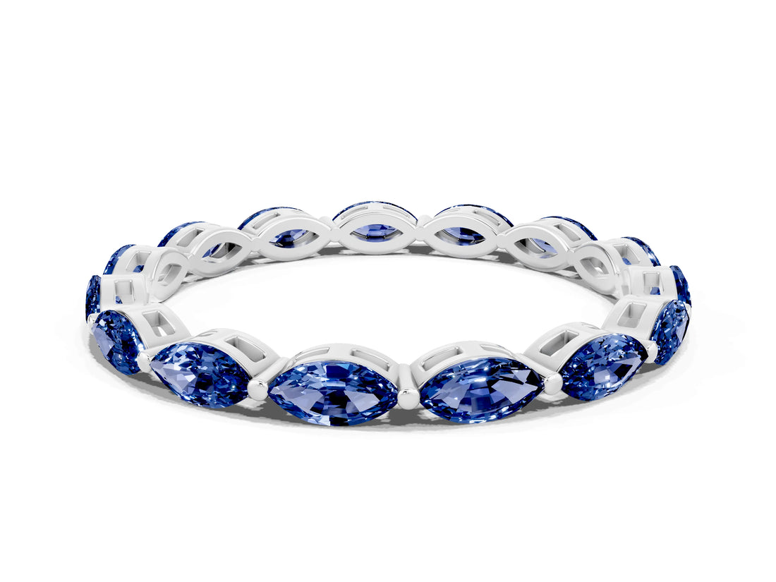 White gold Marquise Blue Sapphire Eternity Band with U-Prong Setting_12