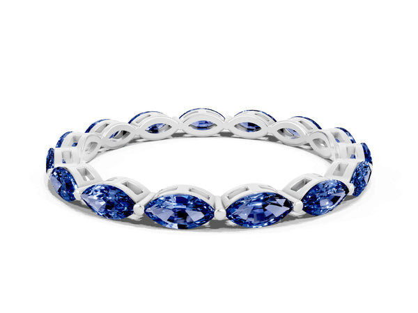 Sterling Silver Marquise Lab-Grown Blue Sapphire Shared Prong Full Eternity Wedding Band