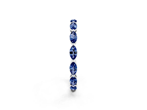 White Gold Marquise Lab-Grown Blue Sapphire Shared Prong Full Eternity Wedding Band