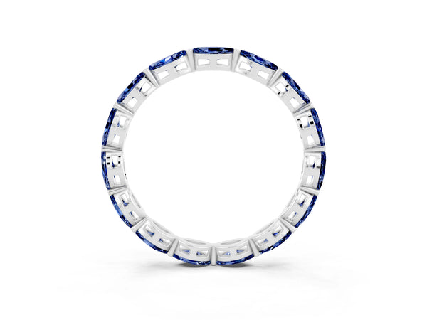 White Gold Marquise Lab-Grown Blue Sapphire Shared Prong Full Eternity Wedding Band