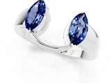 White gold Marquise Blue Sapphire Open Band Ring with Tension Setting_7