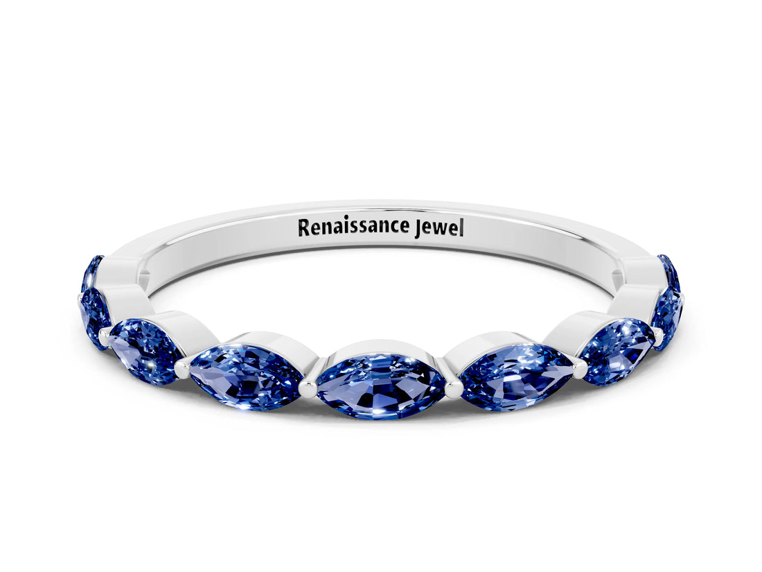 White gold Marquise Blue Sapphire Prong Set Half-Eternity Band_6