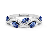 White gold Marquise Blue Sapphire Twisted Band with Prong Setting_6