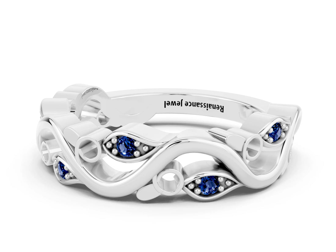 White gold Marquise Blue Sapphire Vine Eternity Band with Bezel Setting_18