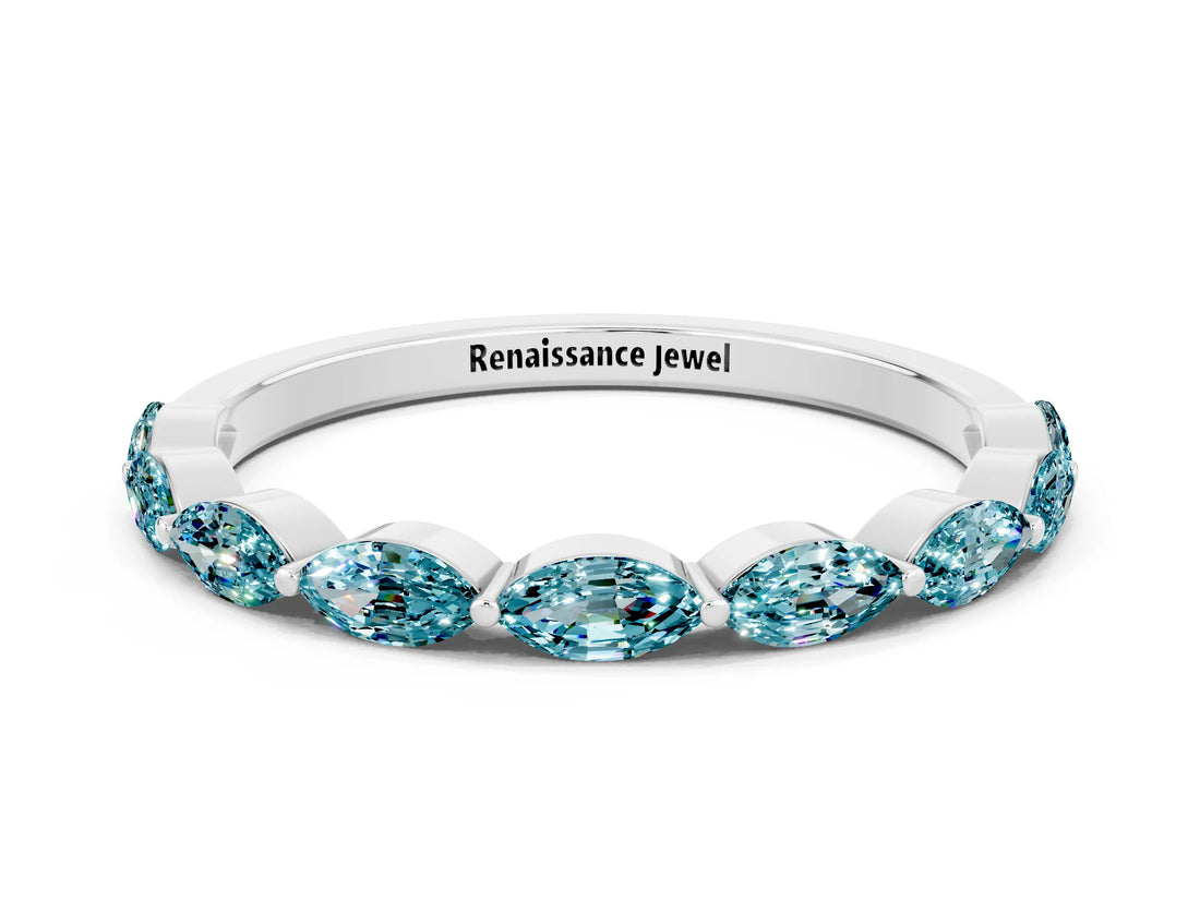 White gold Marquise Blue Topaz Prong Set Half-Eternity Band_6