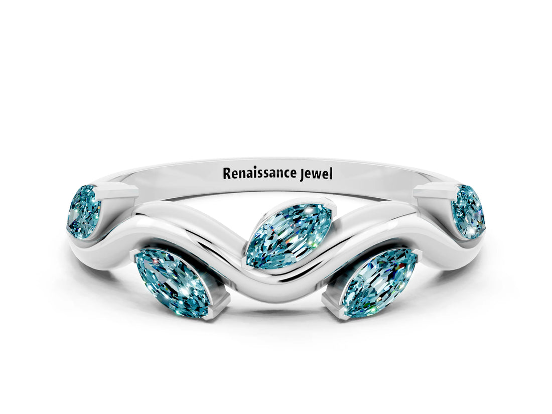 White gold Marquise Blue Topaz Twisted Band with Prong Setting_6