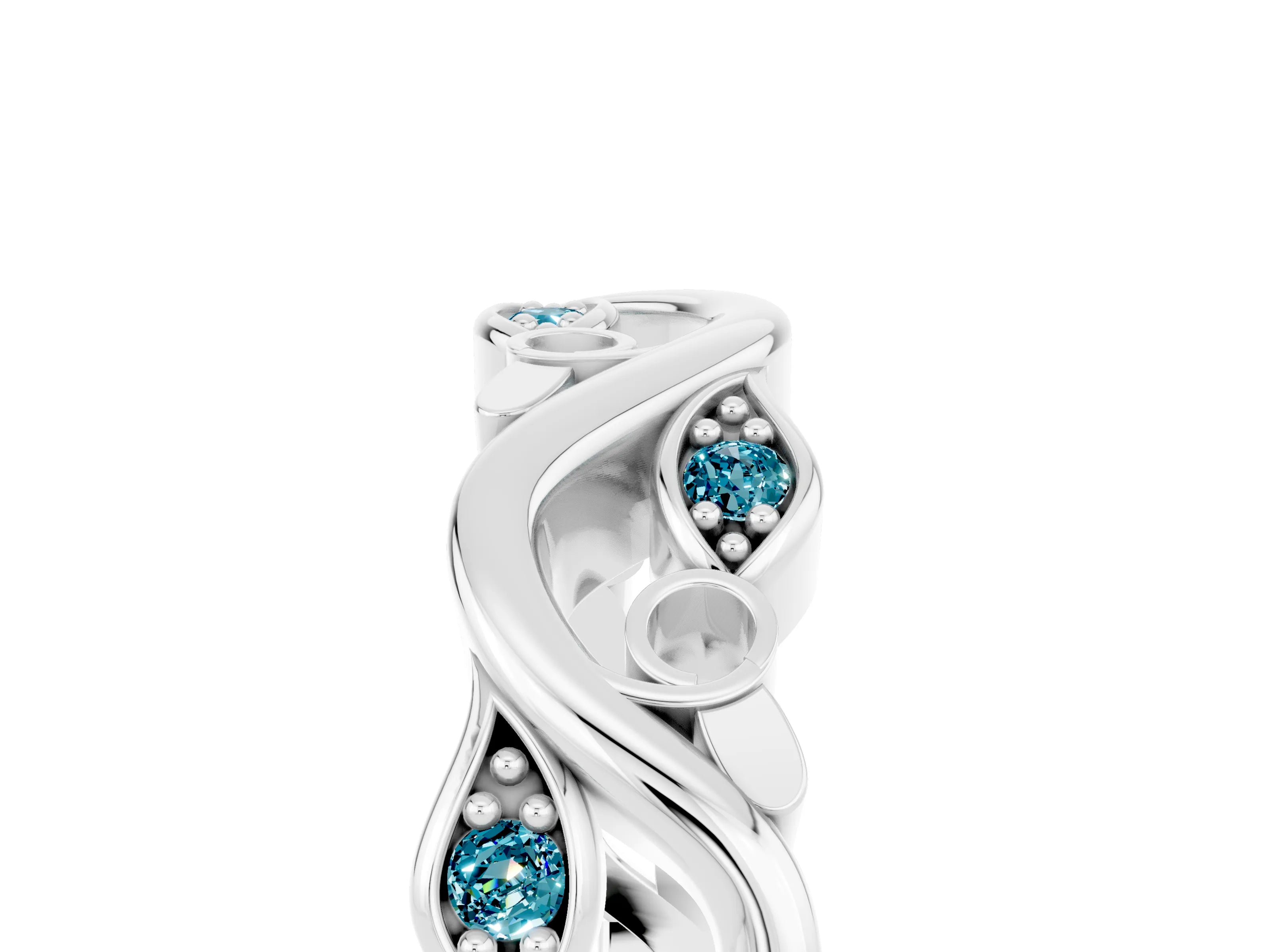 White gold Marquise Blue Topaz Vine Eternity Band with Bezel Setting_11