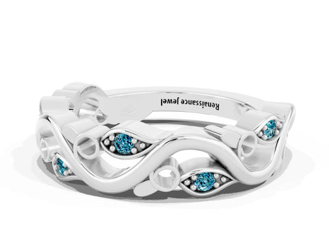 White gold Marquise Blue Topaz Vine Eternity Band with Bezel Setting_6