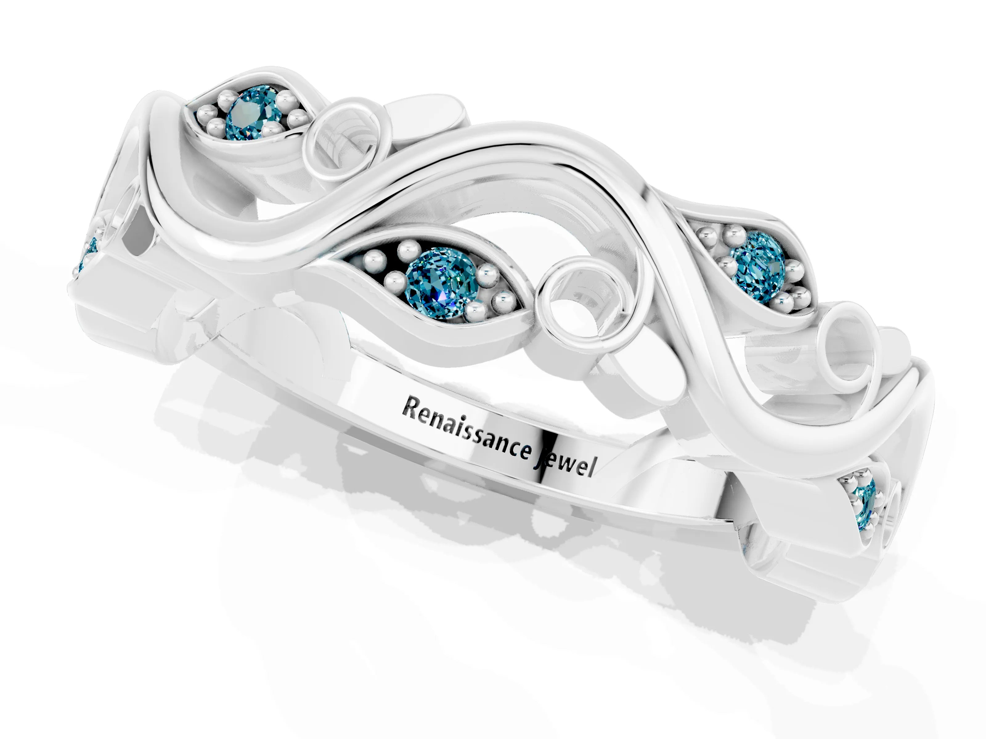 White gold Marquise Blue Topaz Vine Eternity Band with Bezel Setting_7