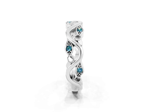 White gold Marquise Blue Topaz Vine Eternity Band with Bezel Setting_8