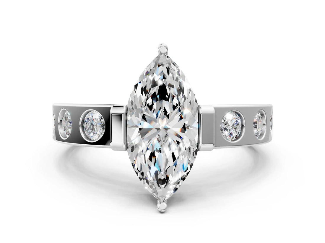 White gold Marquise Brilliant Channel-Set Diamond Ring with Bezel Prong Setting_6
