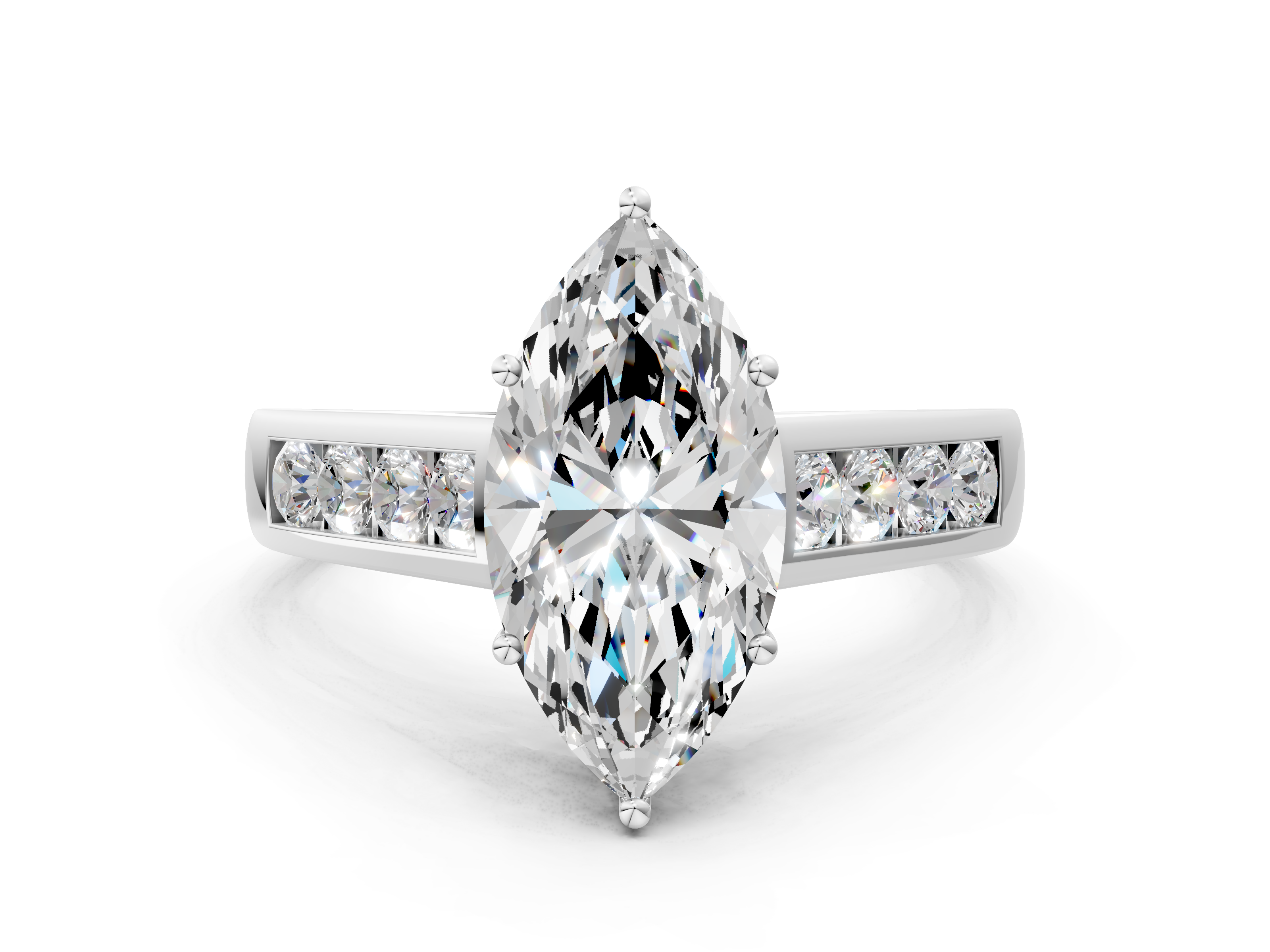 White gold Marquise Brilliant Channel-Set Solitaire Ring with Four-Prong Setting_20