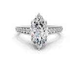 White gold Marquise Brilliant Cut Diamond Engagement Ring with Pavé Band and Four-Prong Setting_82