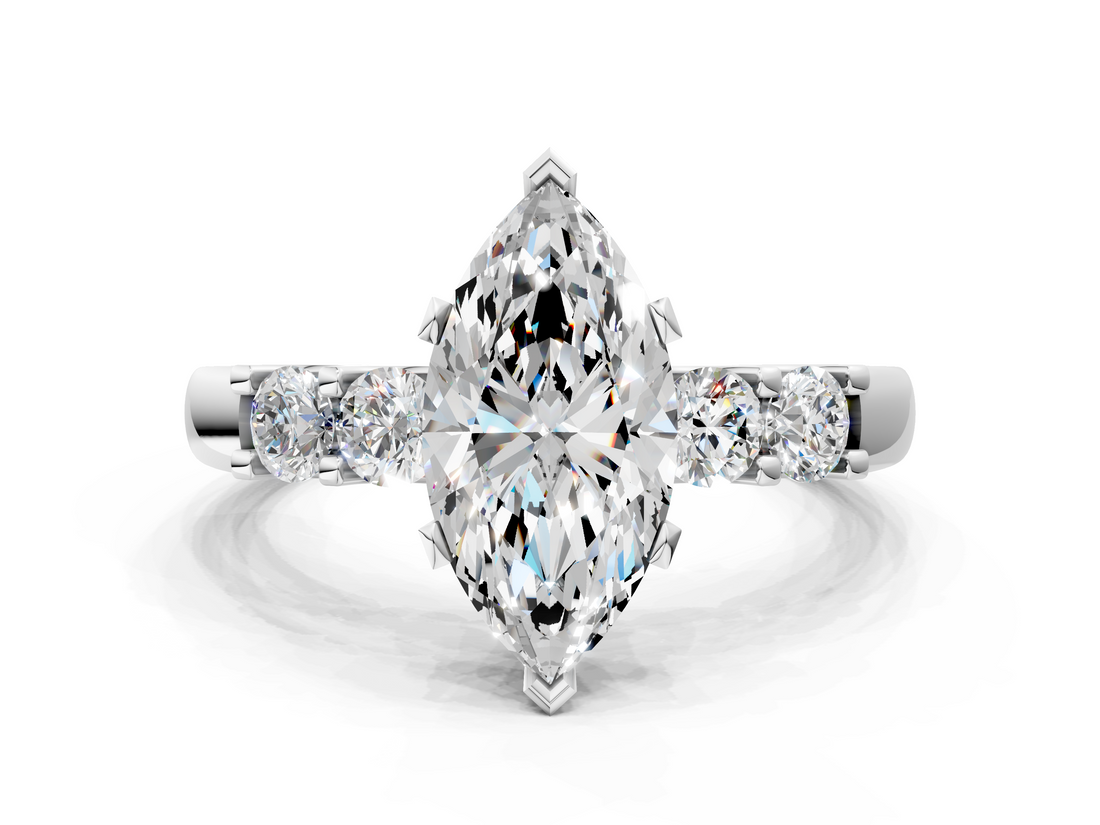 White gold Marquise Brilliant Cut Diamond Five-Stone Prong Set Engagement Ring with Channel Band_21