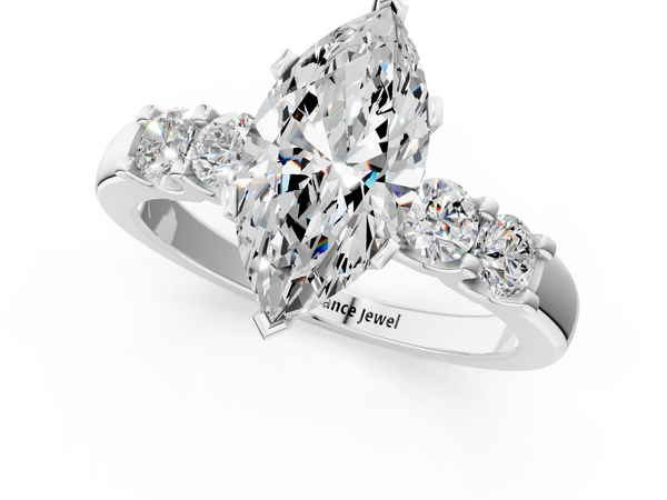 Sterling Silver Marquise Five Stone Engagement Ring Setting with Round Side Accents
