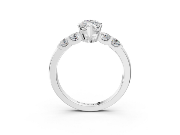 Sterling Silver Marquise Five Stone Engagement Ring Setting with Round Side Accents