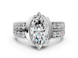 White gold Marquise Brilliant Diamond Channel Set Wide Band Ring with Bezel Setting_18