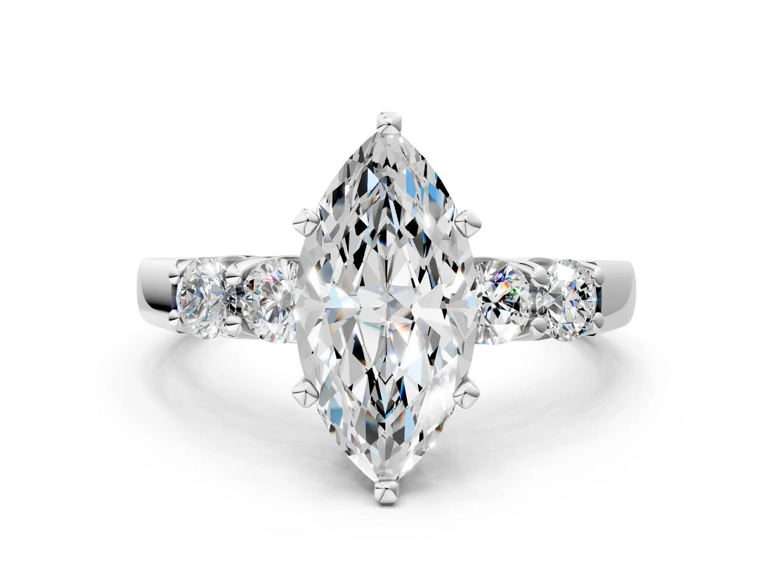 White gold Marquise Brilliant Diamond Five-Stone Engagement Ring with Prong Setting on a Classic Band_39
