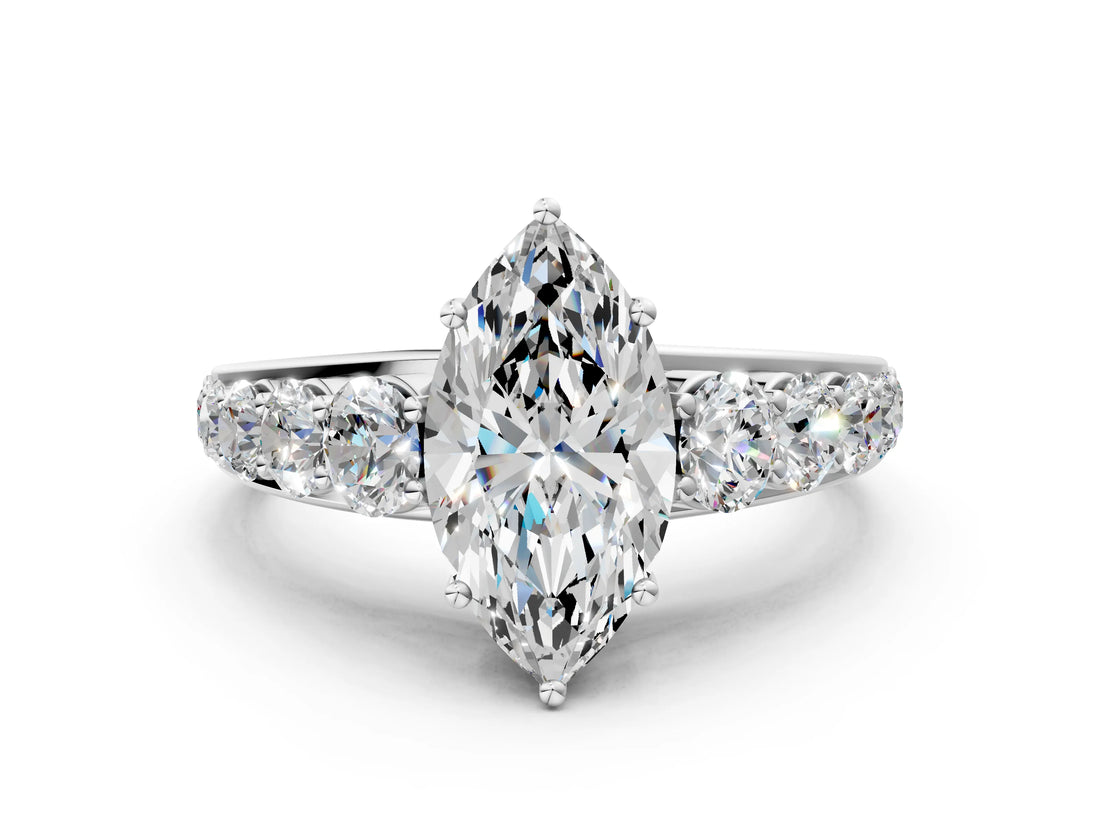 White gold Marquise Brilliant Diamond Pavé Band with Six-Prong Setting_3