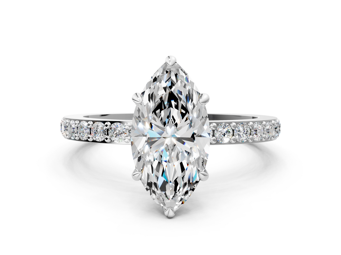 White gold Marquise Brilliant Pavé Band Solitaire with Four-Prong Setting_45