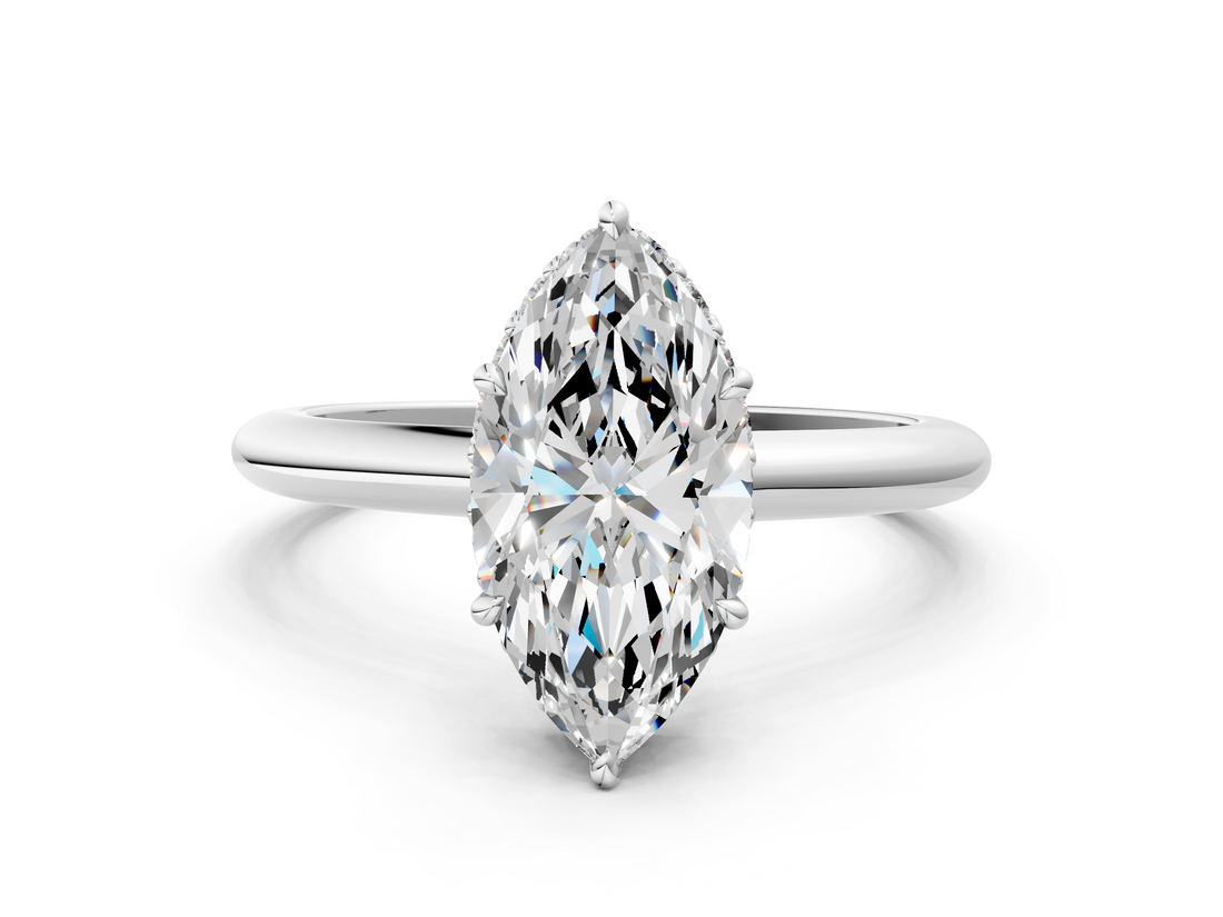 White gold Marquise Brilliant Solitaire Engagement Ring with Six-Prong Setting and Classic Band_20