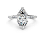 White gold Marquise Brilliant Solitaire with Pavé Band and Claw Prong Setting_7