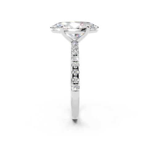 White gold Marquise Brilliant Solitaire with Pavé Band and Four-Prong Setting_10