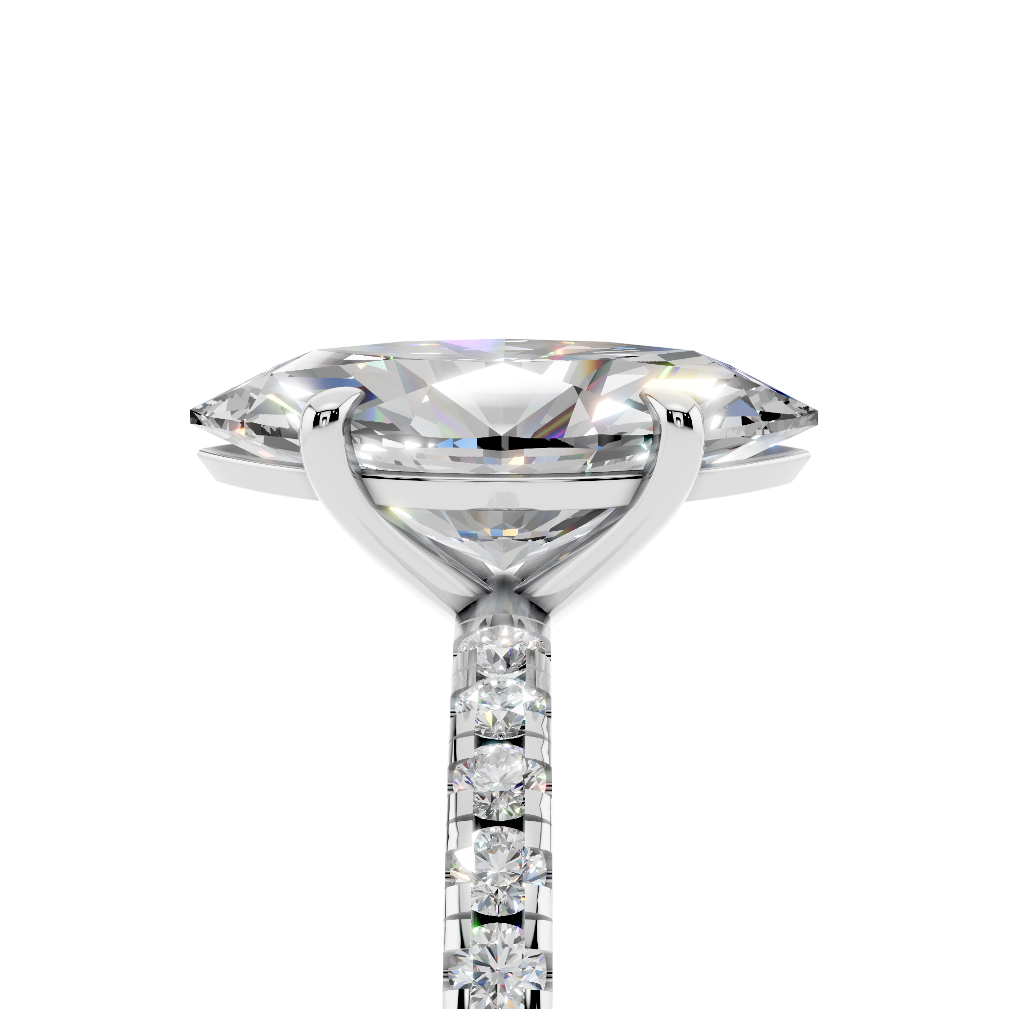 White gold Marquise Brilliant Solitaire with Pavé Band and Four-Prong Setting_11