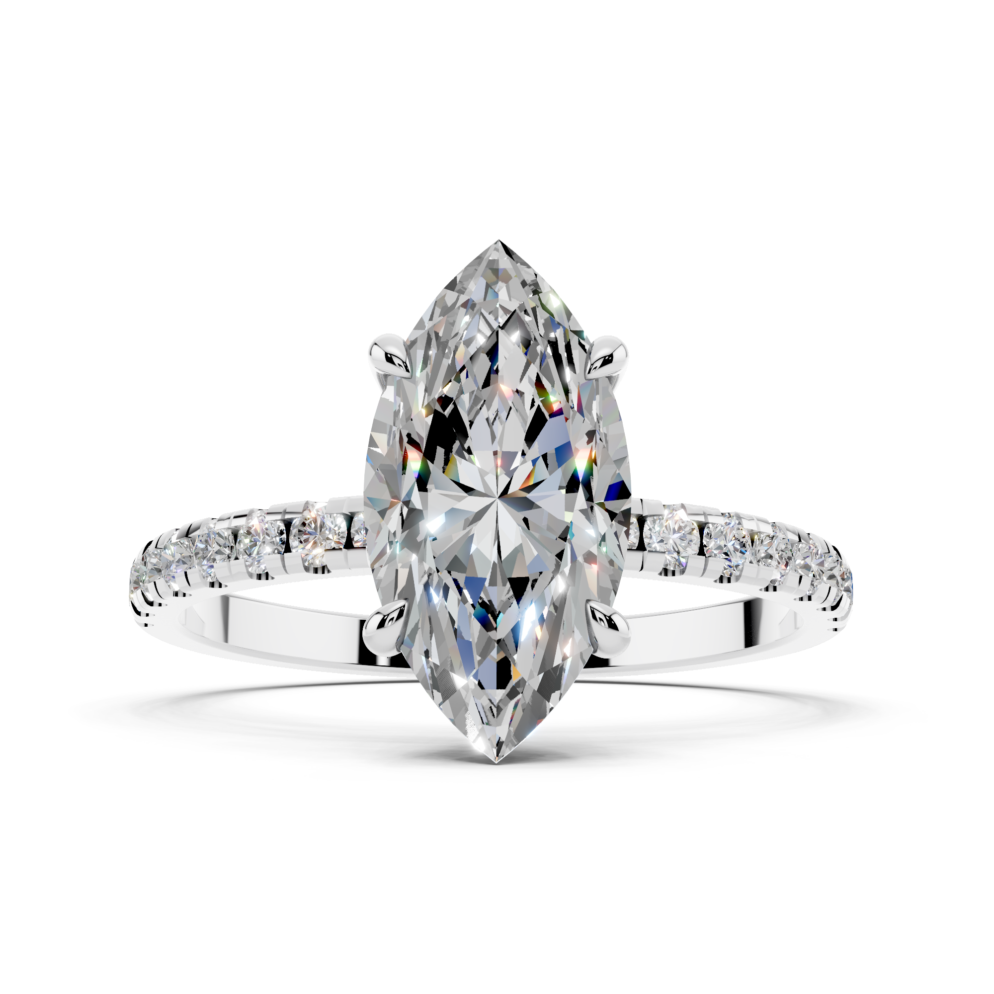 White gold Marquise Brilliant Solitaire with Pavé Band and Four-Prong Setting_23