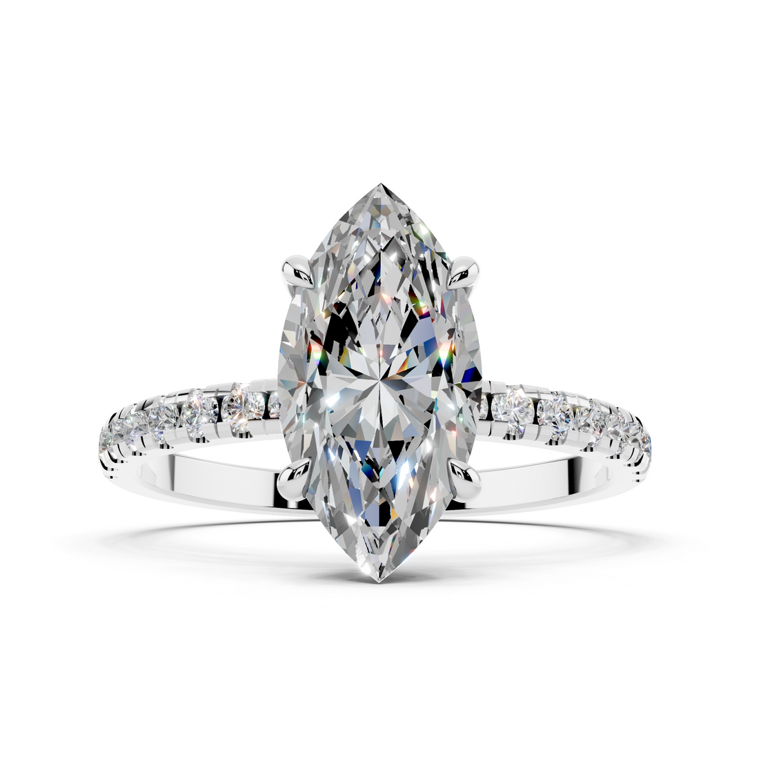 White gold Marquise Brilliant Solitaire with Pavé Band and Four-Prong Setting_23