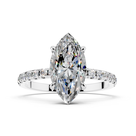 White gold Marquise Brilliant Solitaire with Pavé Band and Four-Prong Setting_23