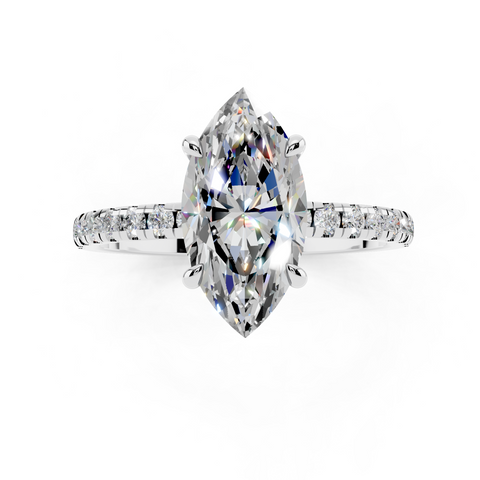 White gold Marquise Brilliant Solitaire with Pavé Band and Four-Prong Setting_8