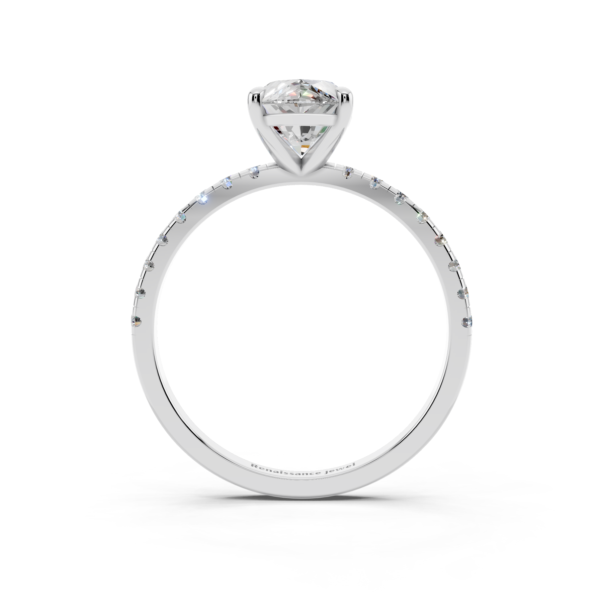 White gold Marquise Brilliant Solitaire with Pavé Band and Four-Prong Setting_9