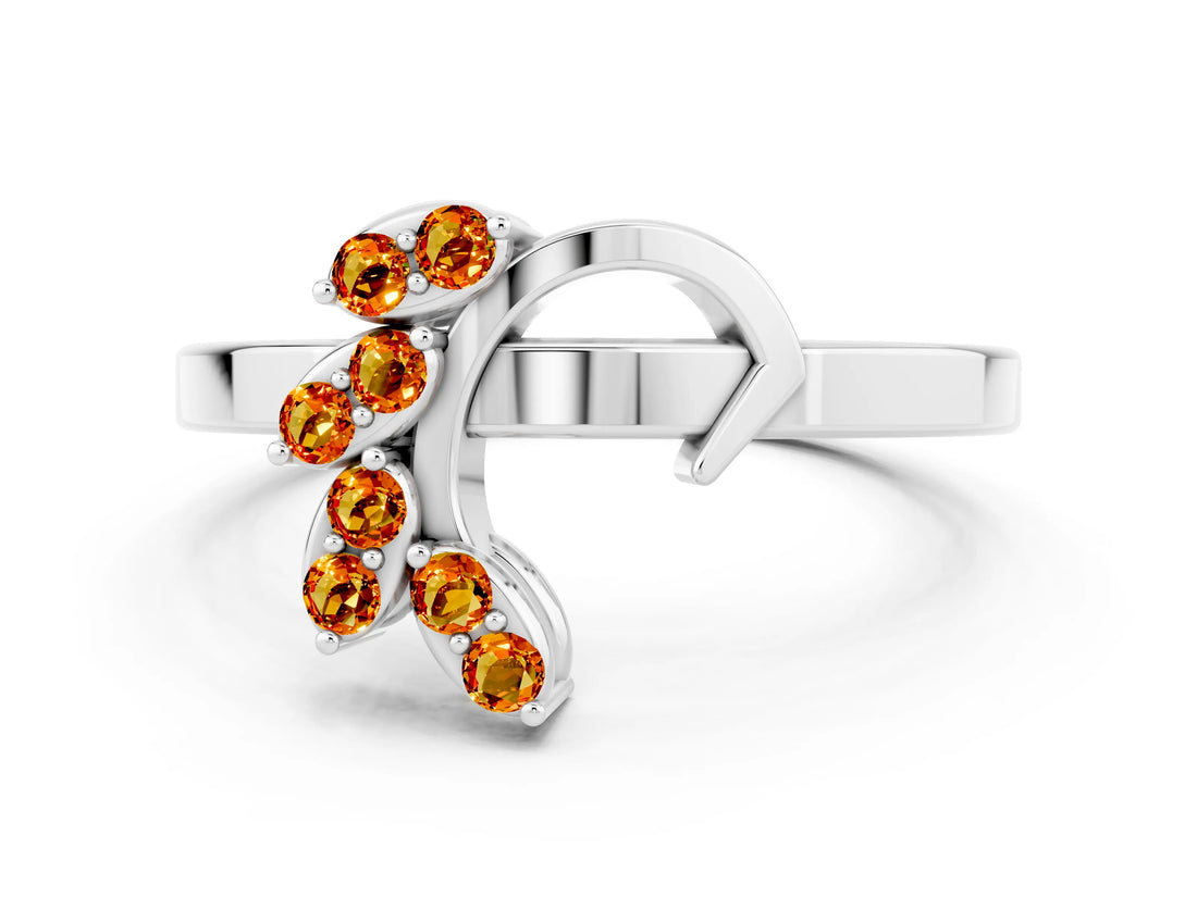 White gold Marquise Citrine Cluster Bypass Ring with Prong Setting_6