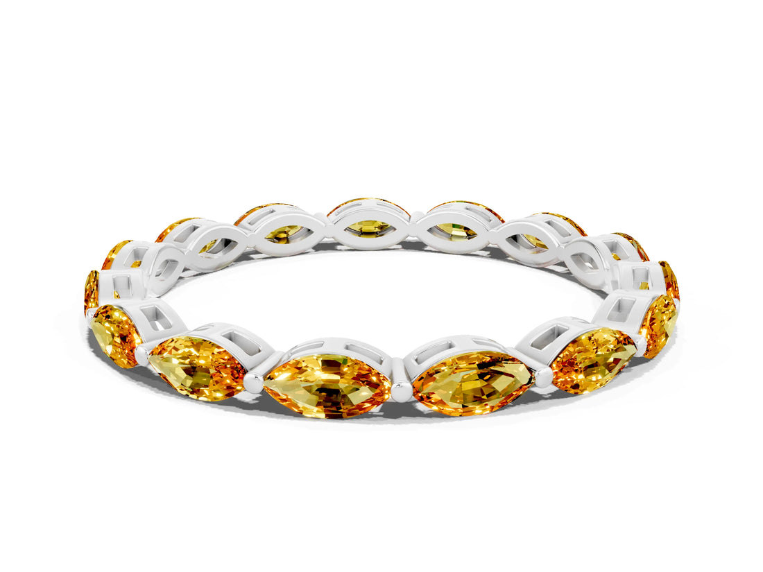 White gold Marquise Citrine Eternity Band with U-Prong Setting_12