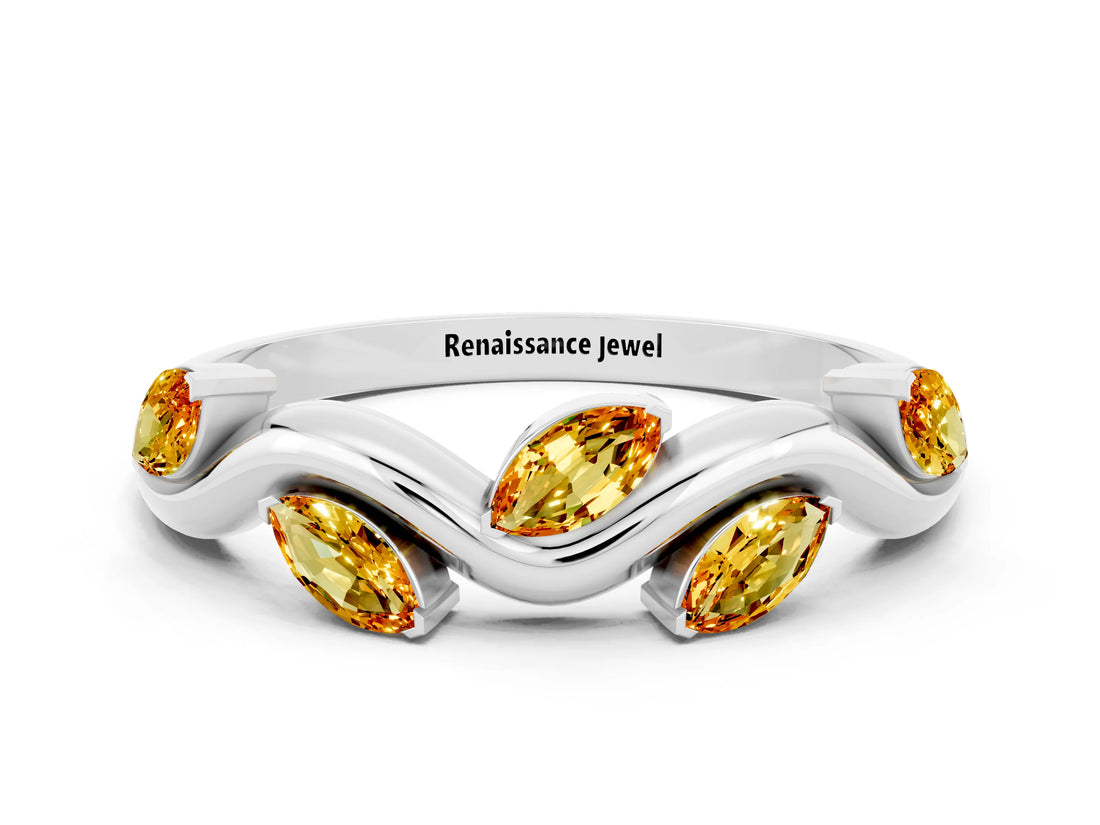 White gold Marquise Citrine Twisted Band with Prong Setting_6