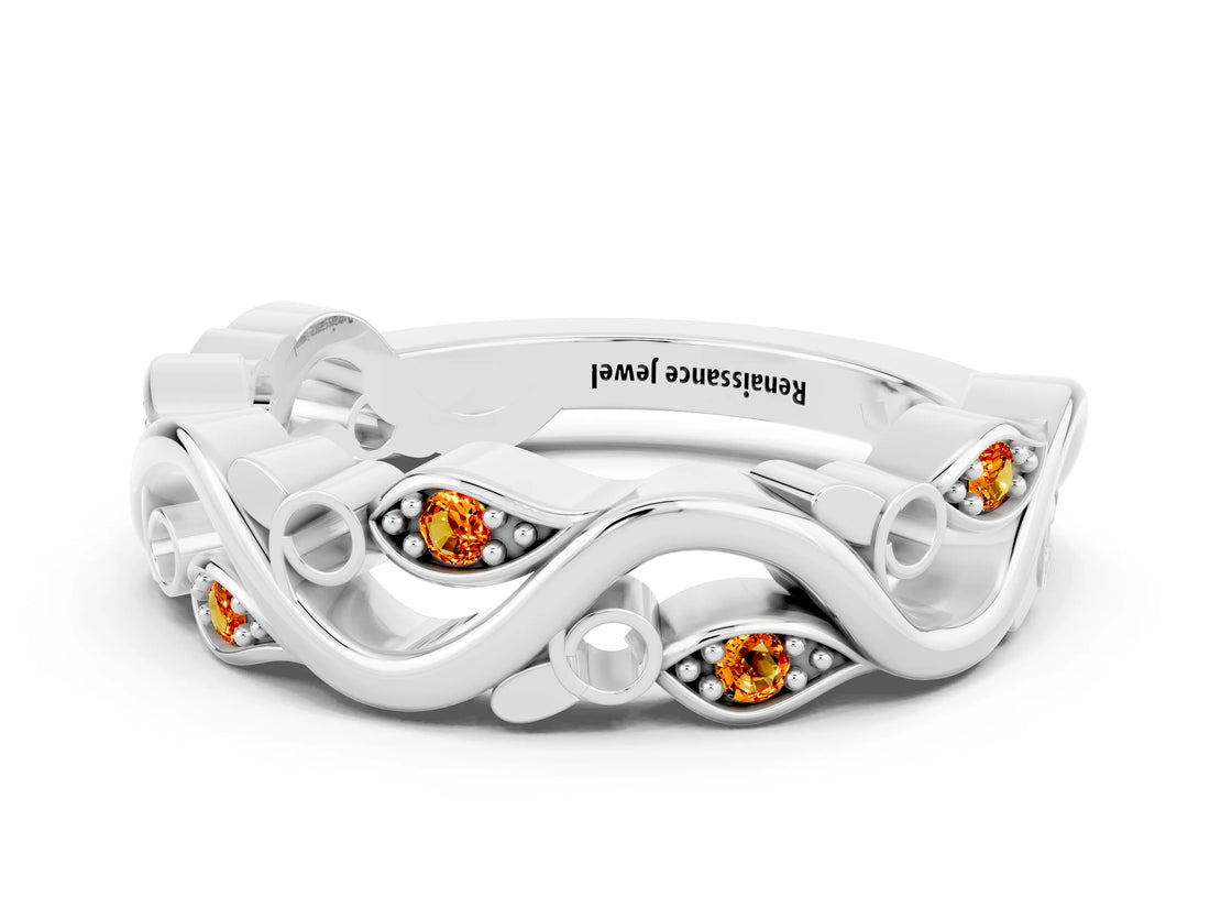White gold Marquise Citrine Vine Eternity Band with Bezel Setting_29