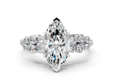 White gold Marquise Cluster Diamond Engagement Ring with Pavé Band and Four-Prong Setting_68