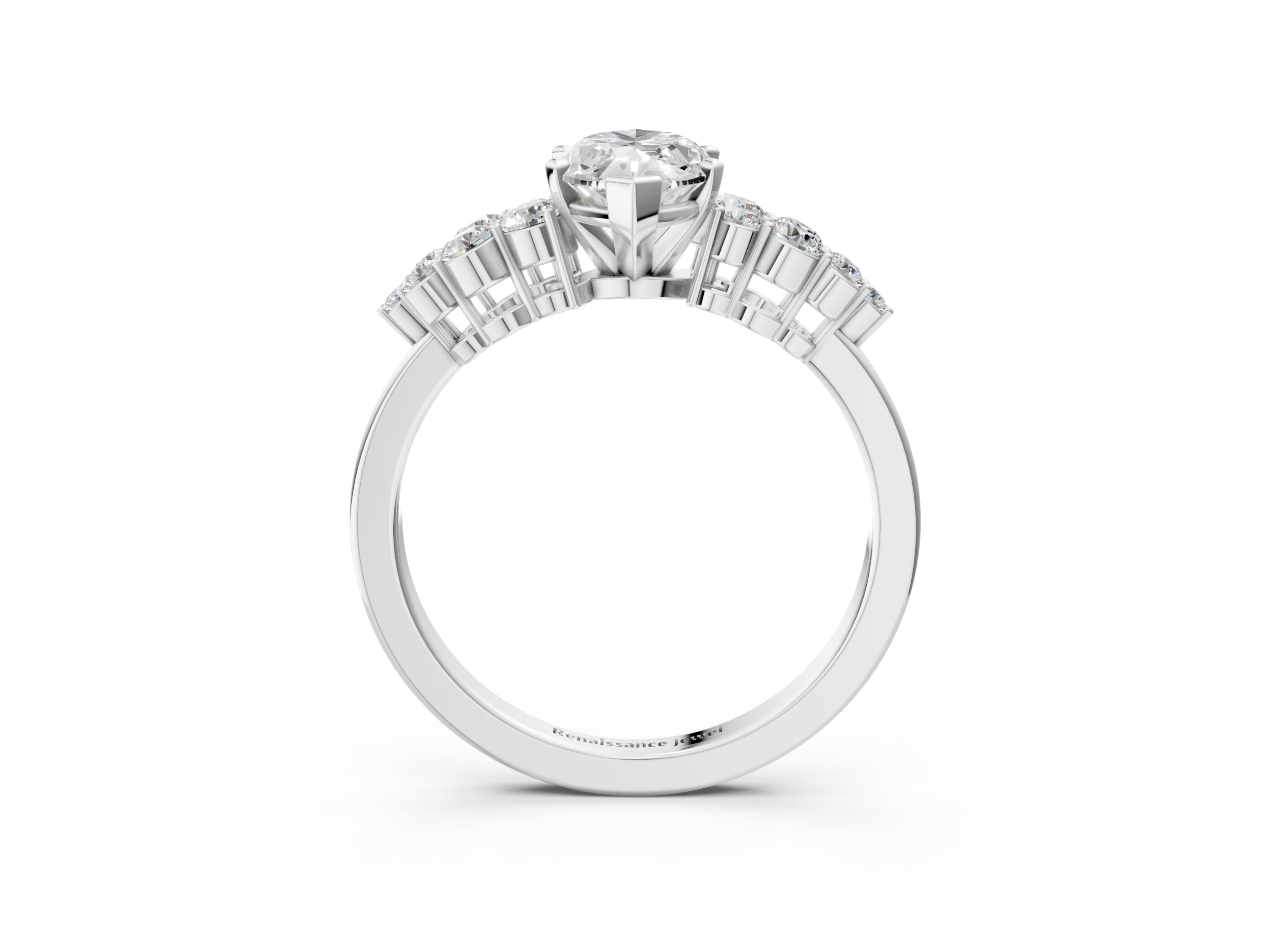 White gold Marquise Cluster Diamond Engagement Ring with Pavé Band and Four-Prong Setting_71