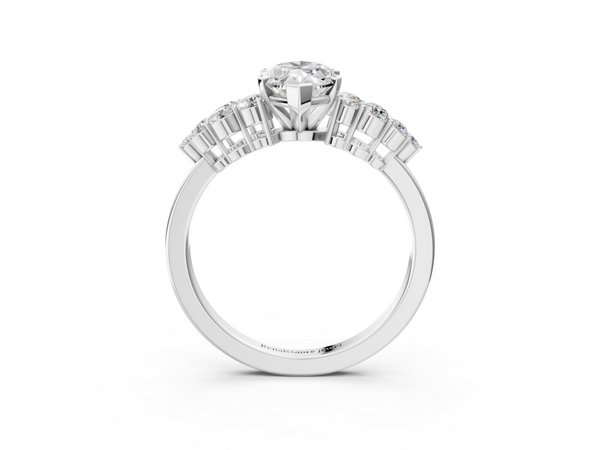 Platinum Marquise Cluster Diamond Engagement Ring with Pavé Band and Four-Prong Setting
