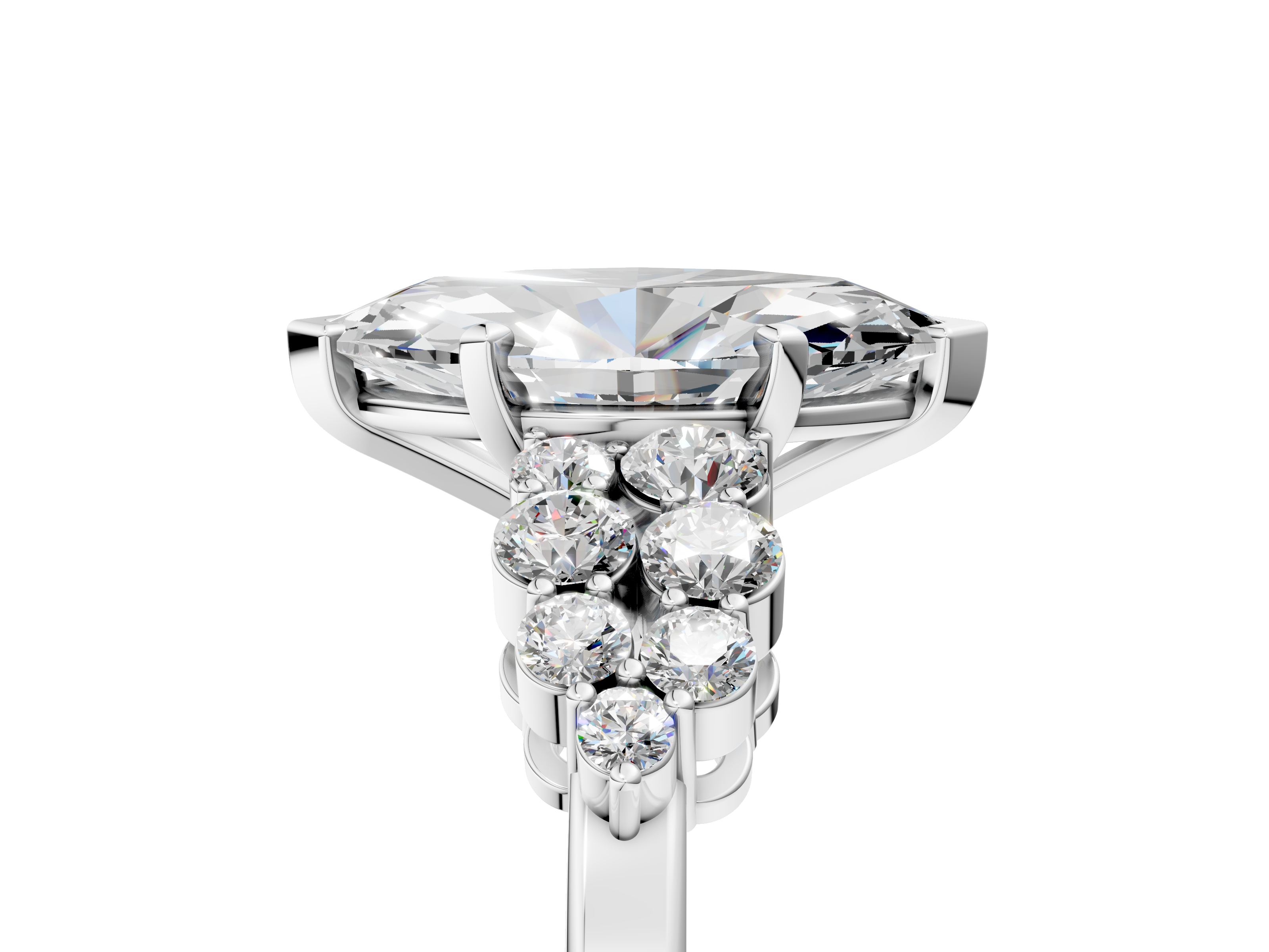 White gold Marquise Cluster Diamond Engagement Ring with Pavé Band and Four-Prong Setting_73