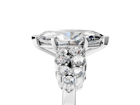 White gold Marquise Cluster Diamond Engagement Ring with Pavé Band and Four-Prong Setting_73